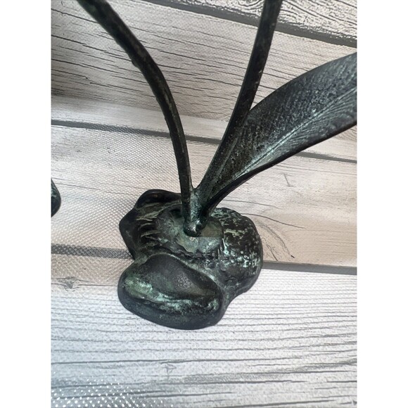 VINTAGE Verdigris Calla Lily Brass Candle Holder Art Nouveau Patina Leave Flower - Picture 4 of 10